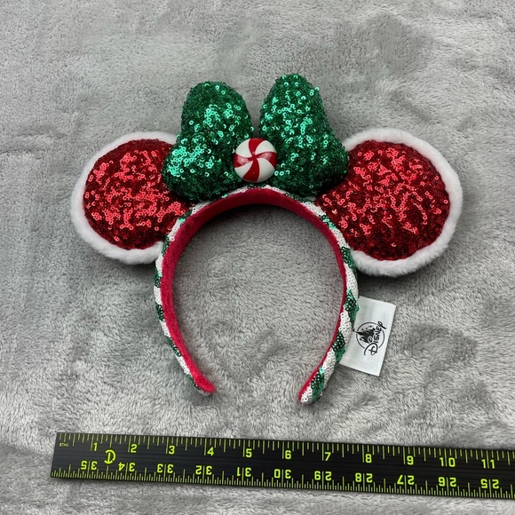 Disney Parks Christmas Candy Cane Minnie Mouse Ears Sequins Headband Adult Size - Picture 4 of 7